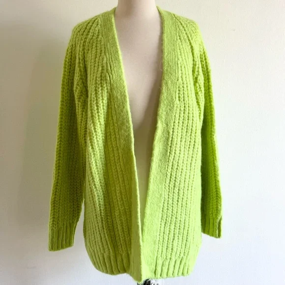 NWT Zara Neon Green Long Open Chunky Cardigan Small - Picture 7 of 7